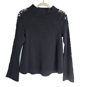 Anthropologie Womens Knitted & Knotted Black Lace Detail Cashmere Blend Sweater